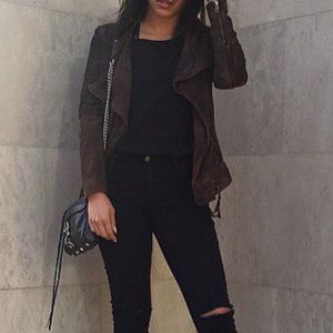 Muubaa Wood Bark Goat Suede Biker Jacket